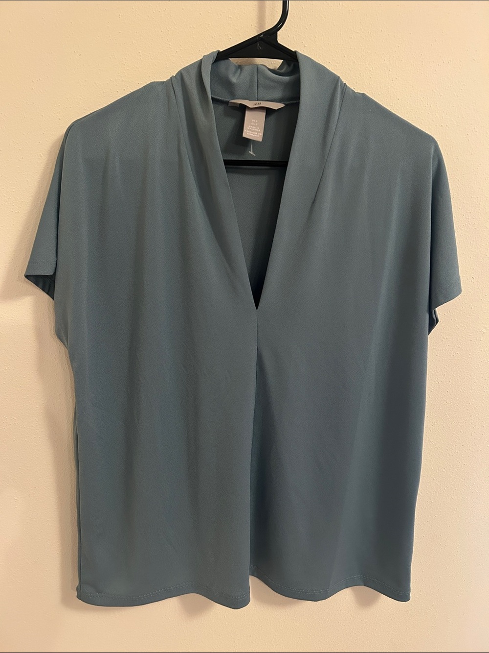 H&M Slate Teal V-Neck Short Sleeve Blouse